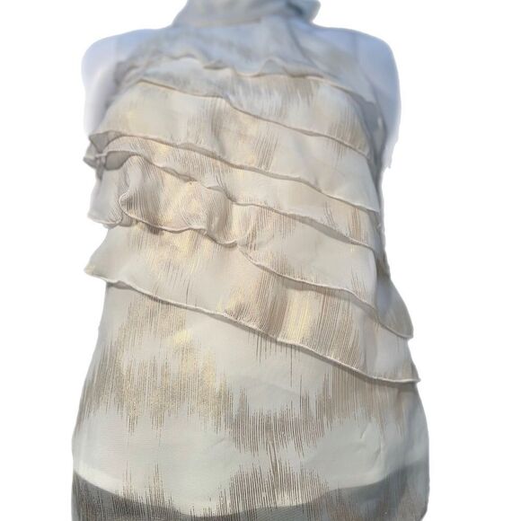 Cream & Gold Tiered Chiffon Blouse - Picture 7 of 9